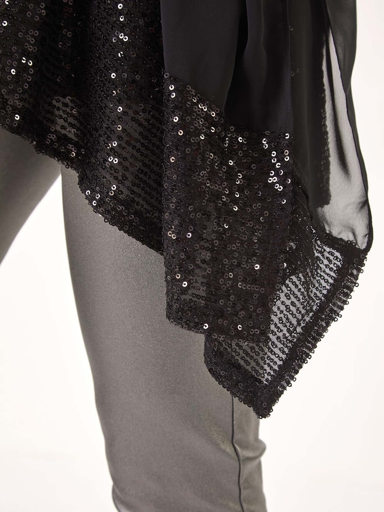 Roman Black Sequin Hem Contrast Top - Image 5 of 5