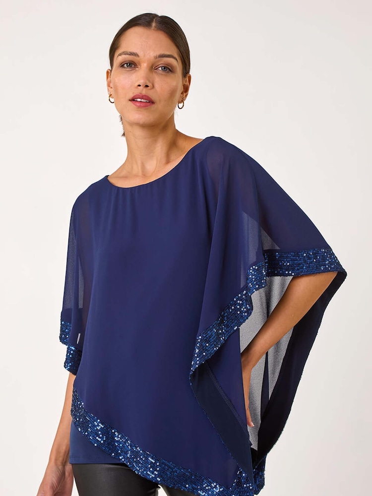 Azul - Roman Sequin Hem Overlay Stretch Top - Imagen 2 de 5 Azul - Roman Sequin Hem Overlay Stretch Top - Imagen 2 de 5