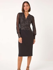 Roman Metallic Scallop Edge Lace Bodice Dress - Image 2 of 5