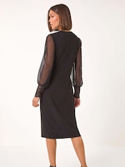 Roman Metallic Scallop Edge Lace Bodice Dress - Image 3 of 5