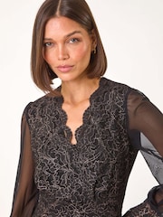 Roman Metallic Scallop Edge Lace Bodice Dress - Image 4 of 5