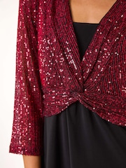 Roman Red Sequin Bodice V-Neck Stretch Top - Image 5 of 5