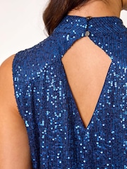 Roman Blue Sequin High Neck Keyhole Top - Image 5 of 5