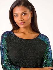 Roman Green Sequin Detail Stretch Tunic Top - Image 1 of 5