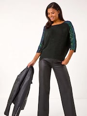 Roman Green Sequin Detail Stretch Tunic Top - Image 2 of 5