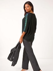 Roman Green Sequin Detail Stretch Tunic Top - Image 3 of 5