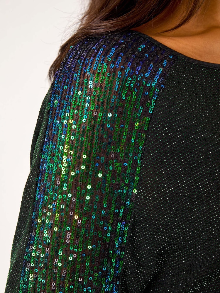 Roman Green Sequin Detail Stretch Tunic Top - Image 5 of 5