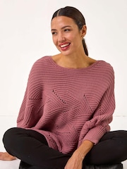 Roman Pink Pointelle Detail Knit Poncho - Image 1 of 5