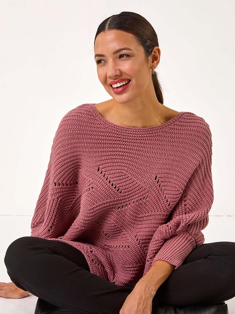 Roman Pink Pointelle Detail Knit Poncho - Image 1 of 5