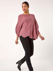 Roman Pink Pointelle Detail Knit Poncho - Image 2 of 5