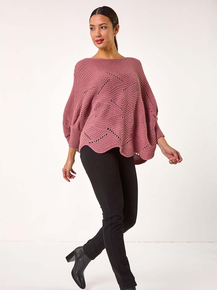 Roman Pink Pointelle Detail Knit Poncho - Image 2 of 5