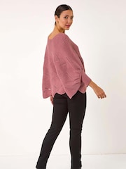 Roman Pink Pointelle Detail Knit Poncho - Image 3 of 5