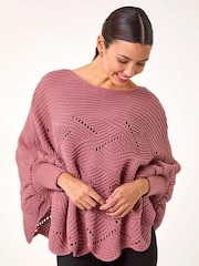 Roman Pink Pointelle Detail Knit Poncho - Image 4 of 5