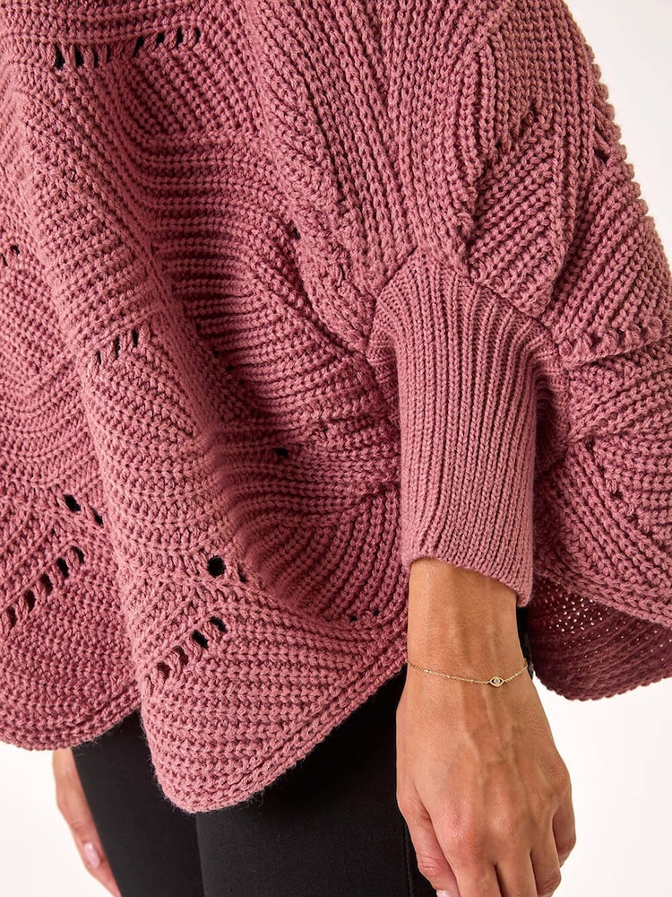 Roman Pink Pointelle Detail Knit Poncho - Image 5 of 5