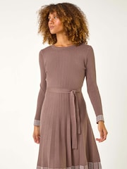 Roman Purple Ribbed Stretch Knit Border Print Dress - Image 1 of 5