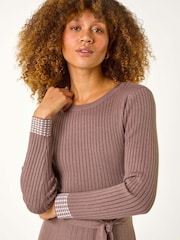 Roman Purple Ribbed Stretch Knit Border Print Dress - Image 4 of 5