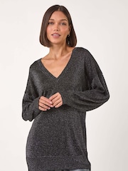 Roman Black Relaxed Shimmer Jumper - Image 2 of 5