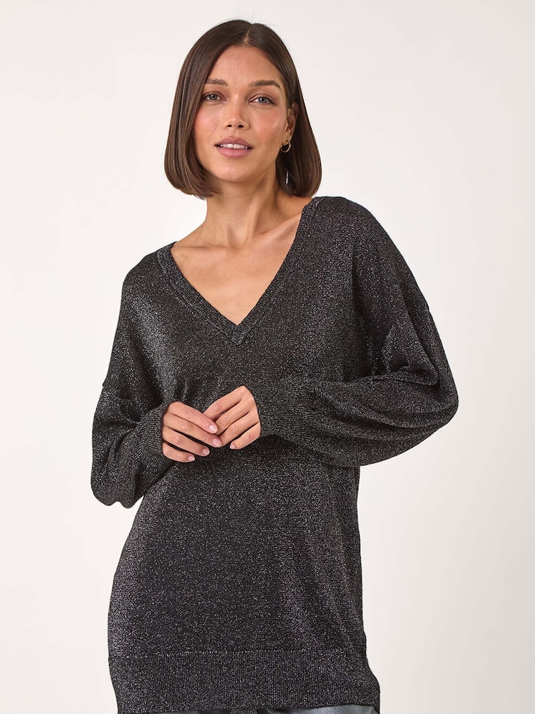 Roman Black Relaxed Shimmer Jumper - Image 2 of 5