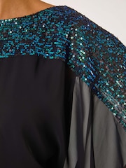 Roman Green Sequin Yoke Contrast Chiffon Top - Image 5 of 5