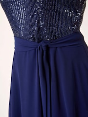 Roman Blue Sequin Bodice Betlted Chiffon Dress - Image 5 of 5