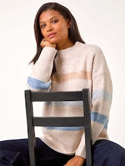 Blusa Romana de Tricô Listrada Relaxada - Imagem 1 de 5