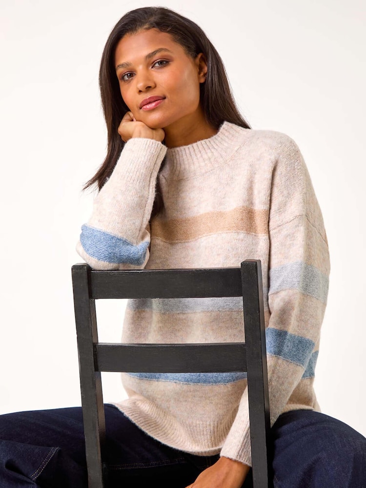 Blusa Romana de Tricô Listrada Relaxada - Imagem 1 de 5