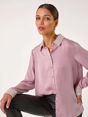 Roman Pink Sequin Collar and Cuff Shirt - Image 1 of 5