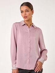 Roman Pink Sequin Collar and Cuff Shirt - Image 4 of 5