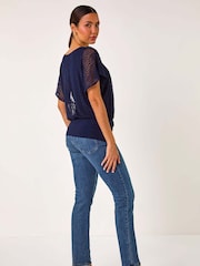 Roman Blue Printed Burnout Bubble Hem Top - Image 3 of 5
