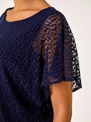 Roman Blue Printed Burnout Bubble Hem Top - Image 5 of 5