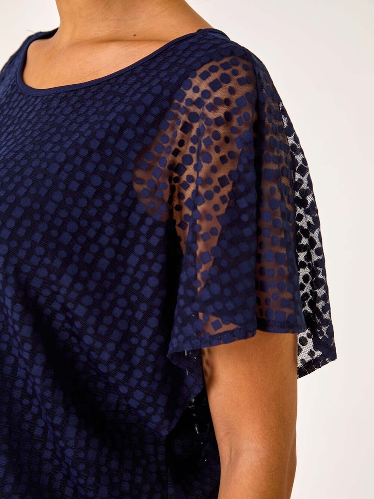 Roman Blue Printed Burnout Bubble Hem Top - Image 5 of 5 Roman Blue Printed Burnout Bubble Hem Top - Image 5 of 5