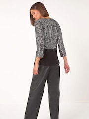 Roman Metallic Sequin Bodice V-Neck Stretch Top - Image 3 of 5