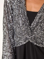Roman Metallic Sequin Bodice V-Neck Stretch Top - Image 5 of 5