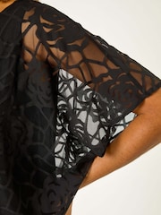 Roman Black Rose Print Burnout Mesh Top - Image 5 of 5