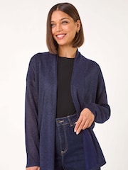 Синий - Roman Shimmer Longline Knit Cardigan - Image 2 of 5
