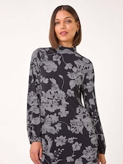 Roman Black Printed Side Split Tunic Top - Image 1 of 5