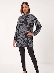Roman Black Printed Side Split Tunic Top - Image 3 of 5