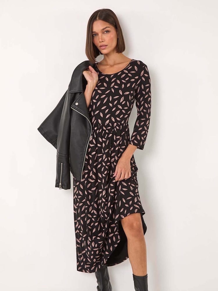 Roman Black Scattered Floral Print Midi Dress - Image 1 of 5 Roman Black Scattered Floral Print Midi Dress - Image 1 of 5