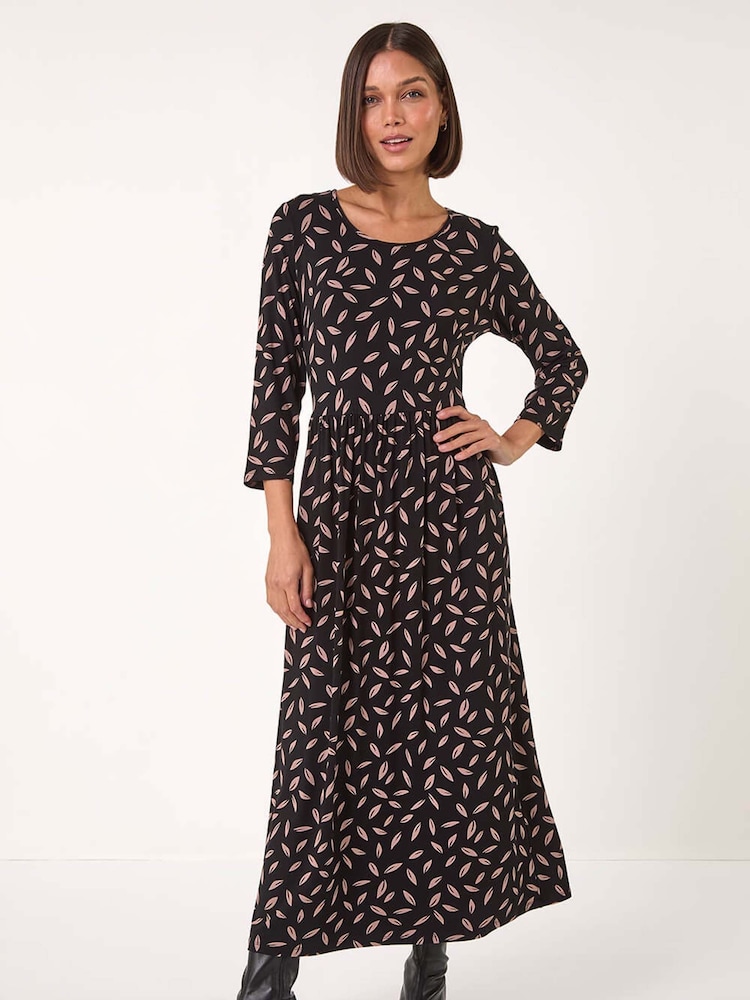 Roman Black Scattered Floral Print Midi Dress - Image 2 of 5 Roman Black Scattered Floral Print Midi Dress - Image 2 of 5