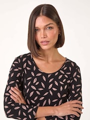 Roman Black Scattered Floral Print Midi Dress - Image 4 of 5
