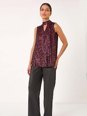 Roman Red Sequin High Neck Keyhole Top - Image 2 of 5