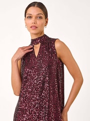 Roman Red Sequin High Neck Keyhole Top - Image 4 of 5