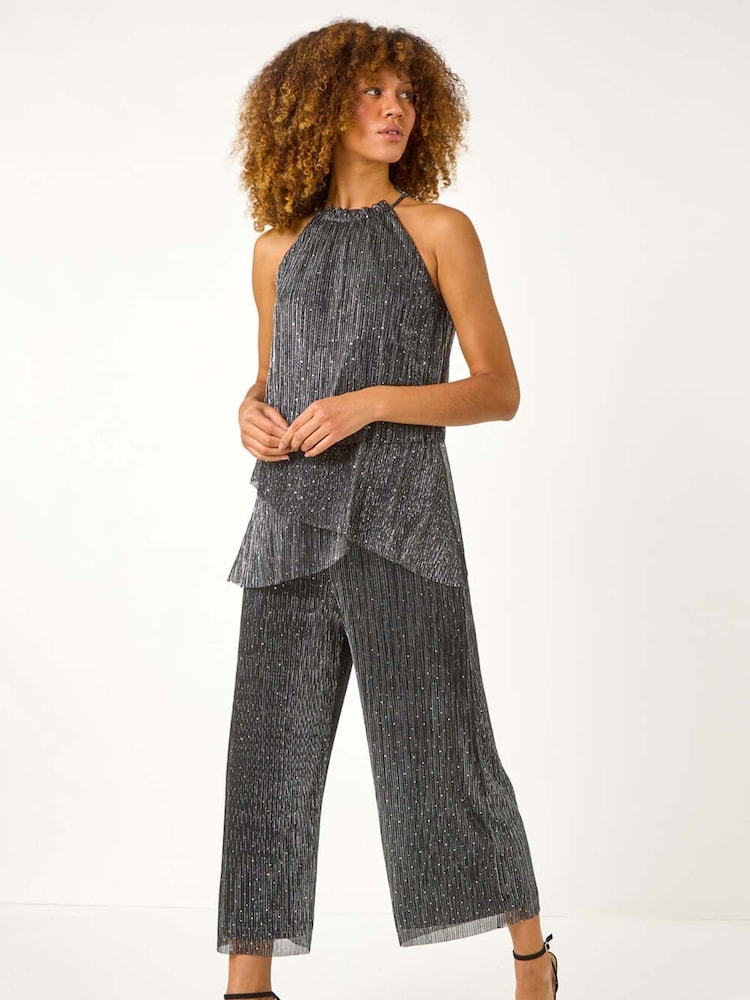 Roman Metallic Shimmer Plisse Jumpsuit - Image 1 of 5