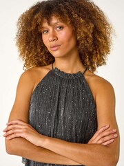 Roman Metallic Shimmer Plisse Jumpsuit - Image 4 of 5