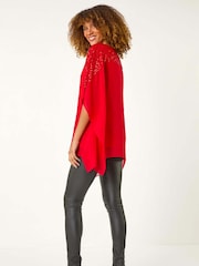 Roman Red Sequin Yoke Contrast Chiffon Top - Image 3 of 5