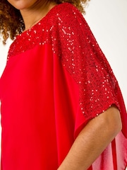 Roman Red Sequin Yoke Contrast Chiffon Top - Image 5 of 5