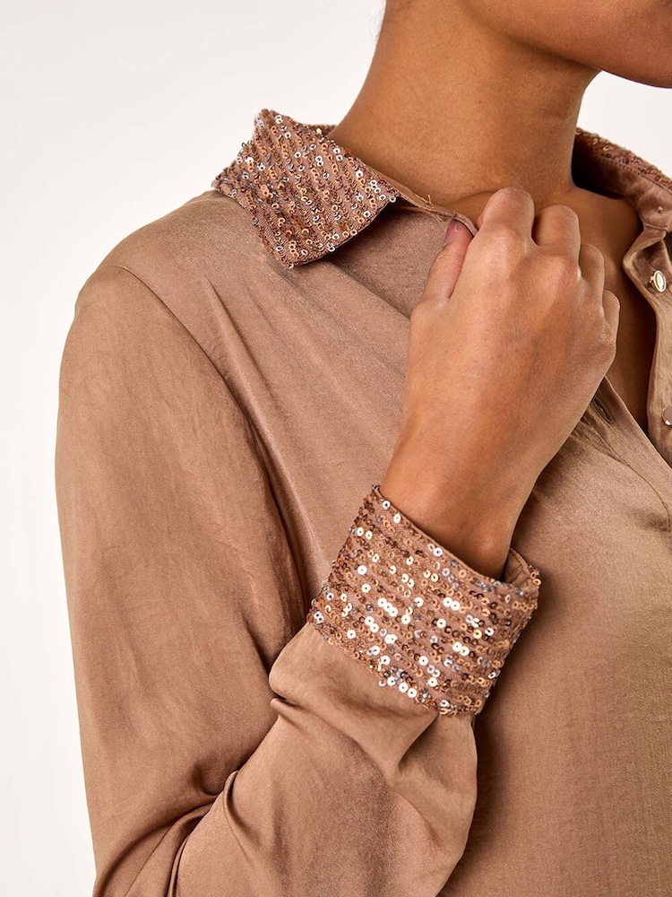 Металлик - Roman Sequin Collar and Cuff Shirt - Image 5 of 5