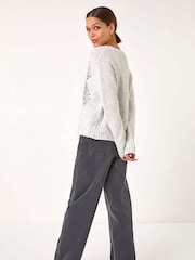 Roman Grey Sequin Detail V-Neck Knit Jumper - Image 4 of 5