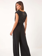 Roman Black Sequin Bodice Cowl Neck Jumpsuit - Image 3 of 5