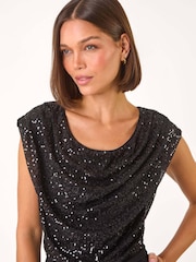 Roman Black Sequin Bodice Cowl Neck Jumpsuit - Image 4 of 5